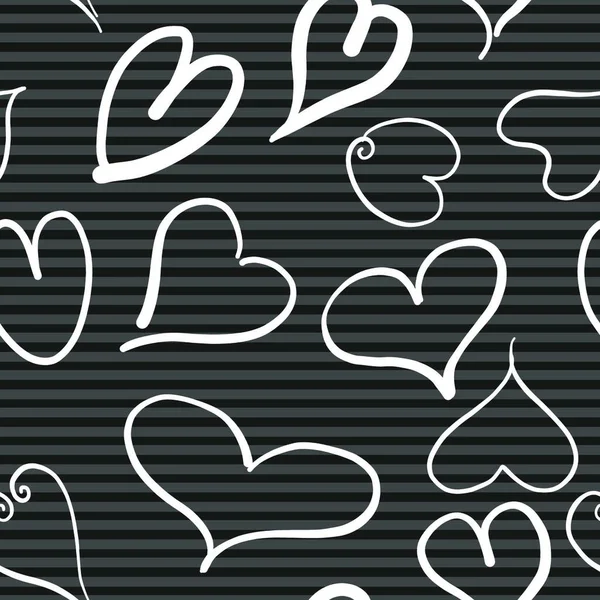 Abstracte Naadloze Patroon Met Witte Hartjes Gestreepte Achtergrond Valentine Harten — Stockvector