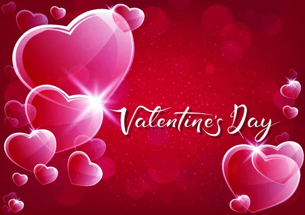 Red Valentine Background Glassassy Hearts Bokeh Background Illustration Vector — стоковий вектор