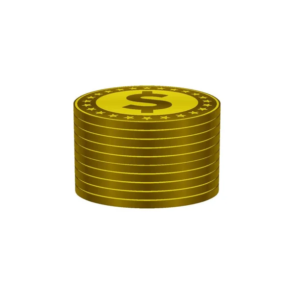 Goud Gekleurde Dollar Munten Stapel Witte Achtergrond Valuta Pictogrammen Ontwerp — Stockvector
