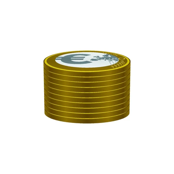 Χρυσά Κέρματα Ευρώ Στοίβα Λευκό Φόντο Σχεδιασμός Εικονιδίων Νομίσματος — Διανυσματικό Αρχείο