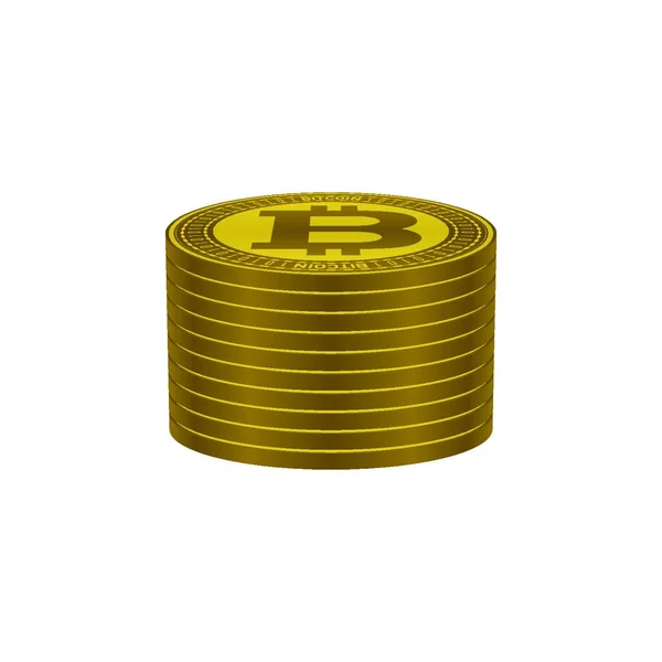 Goldfarbene Bitcoins Stapeln Sich Auf Weißem Hintergrund Design Von Währungsikonen — Stockvektor