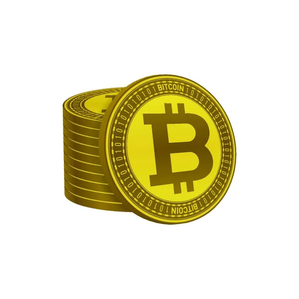 Złote Bitcoiny Stos Białym Tle Projekt Ikon Walutowych — Wektor stockowy