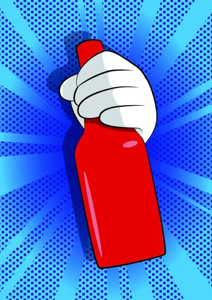 Vettoriale Mano Cartone Animato Possesso Una Bottiglia Illustrato Come Segno — Vettoriale Stock