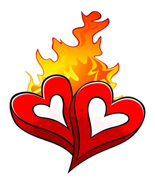 两颗红红的心 炽热的爱情之火 以涂鸦的方式勾画出 — 图库矢量图片