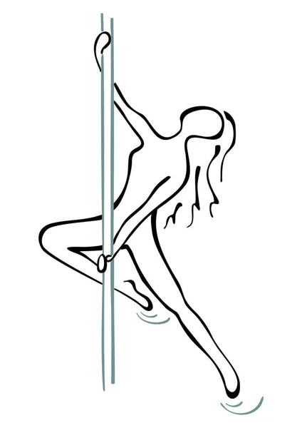 Mujer Pelo Largo Delgado Haciendo Ejercicio Pole Dance Fitness — Vector de stock