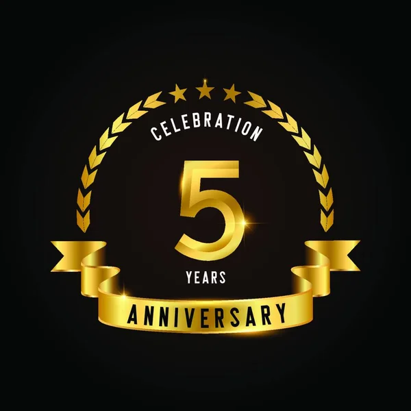 Anos Logotipo Celebração Aniversário Emblema Aniversário Ouro Com Fita Design —  Vetores de Stock