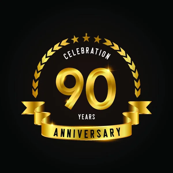 Λογότυπο Εορτασμού Επετείου Χρόνων Χρυσό Έμβλημα Επετείου Κορδέλα Σχεδιασμός Φυλλαδίου — Διανυσματικό Αρχείο