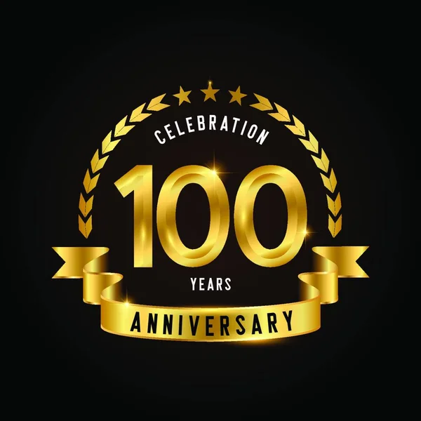 100 Years Anniversary Celebration Logotype Golden Anniversary Emblem Ribbon Design — Stock Vector