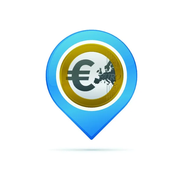 Icono Pin Dirección Color Oro Con Símbolo Euro Fondo Blanco — Vector de stock
