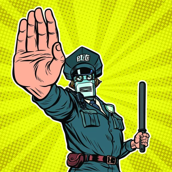 Arrête Ton Geste Main Robot Policier Pop Art Rétro Vectoriel — Image vectorielle