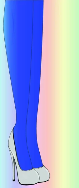 Ένα Ζευγάρι Γυναικεία Πόδια Steletto Θεραπεύσει Παπούτσια Και Μπλε Καλσόν — Διανυσματικό Αρχείο
