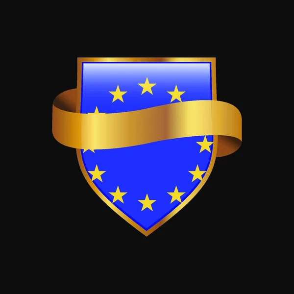 Bandeira União Europeia Golden Badge Design Vector — Vetor de Stock