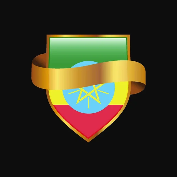 Ethiopië Vlag Gouden Badge Ontwerp Vector — Stockvector