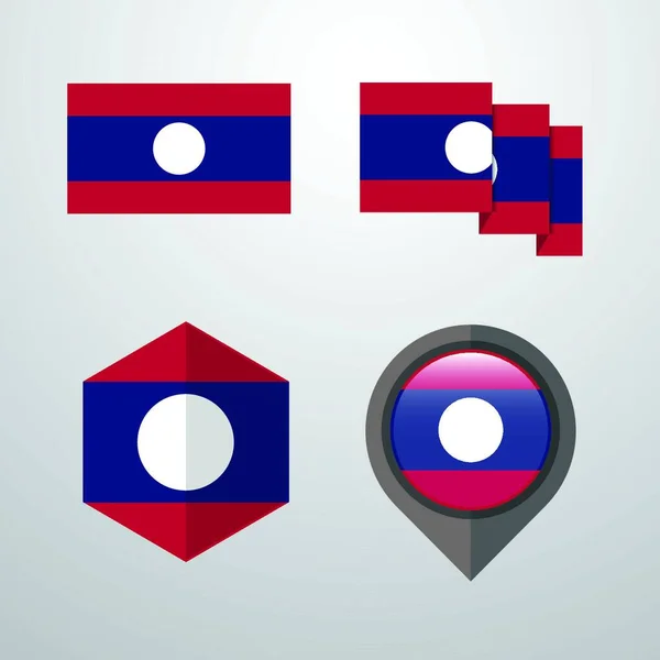 Laos Flagga Designa Set Vektor — Stock vektor