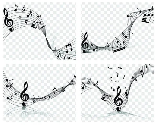 Diseños Musicales Con Elementos Del Pentagrama Musical Trébol Clef Notas — Vector de stock