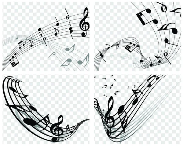 Diseños Musicales Con Elementos Del Pentagrama Musical Trébol Clef Notas — Vector de stock