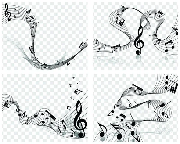 Diseños Musicales Con Elementos Del Pentagrama Musical Trébol Clef Notas — Vector de stock