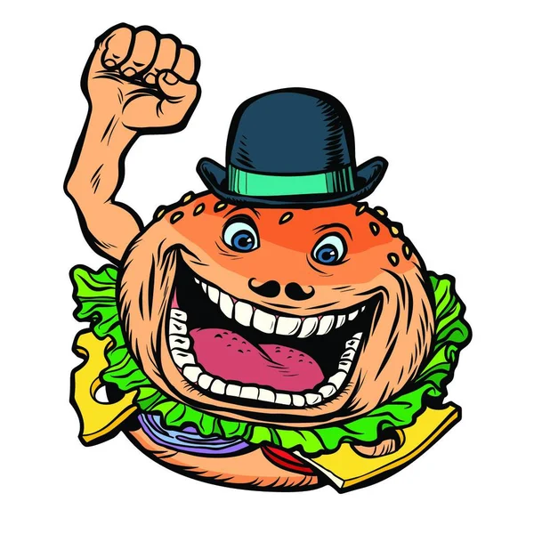 Bowler Kapelusz Fast Food Burger Komiks Pop Sztuka Retro Wektor — Wektor stockowy