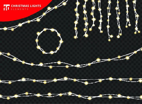 Set Von Weihnachtsdekorationen Leuchtende Lichter Realistische Design Elemente Auf Tranperenz — Stockvektor