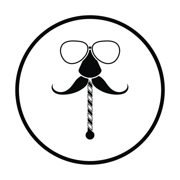 メガネと口ひげのアイコン 薄い円のデザイン ベクターイラスト — ストックベクタ