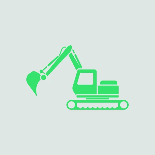 Icono Excavadora Construcción Fondo Gris Con Verde Ilustración Vectorial — Vector de stock