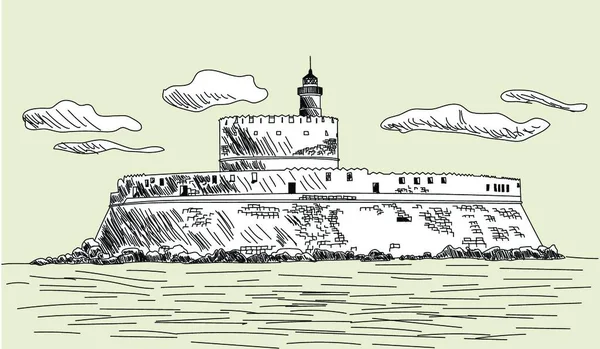 Antike Festung Von Rhodos Skizzendesign Vektorillustration — Stockvektor