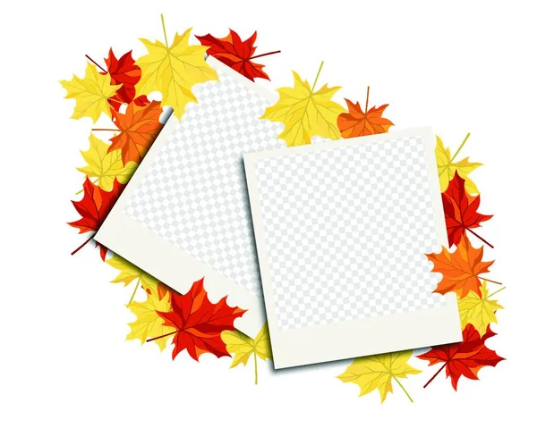 Autumn Frame Falling Maple Leaves Transparency Alpha Grid Background Vector — Stock Vector