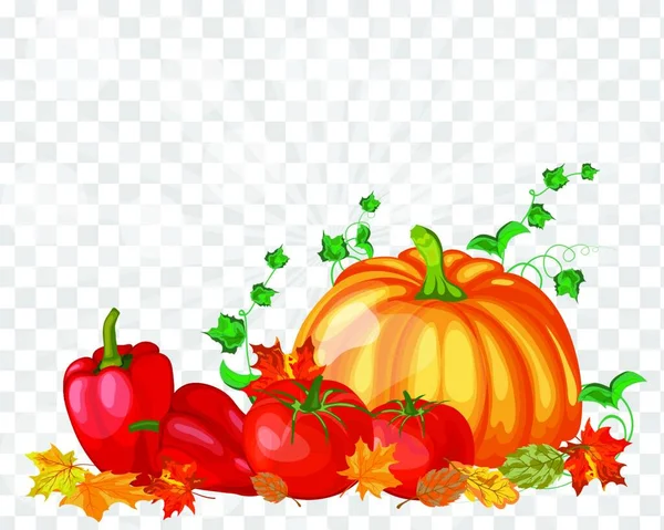 Thanksgiving Day Greeting Card Design Consist Pumpkin Pepper Tomato Maple — Stock Vector