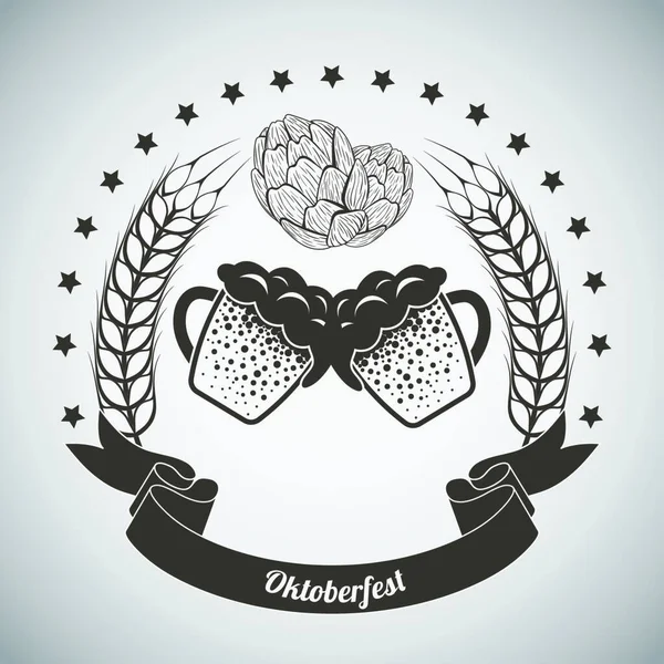 Oktoberfest Vintage Emblem Mörkbrun Över Grå Tonad Bakgrund Vektorillustration — Stock vektor