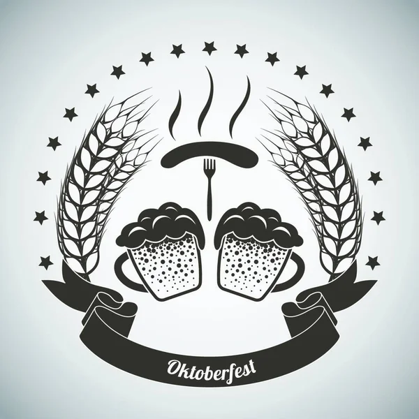 Oktoberfest Vintage Emblem Mörkbrun Över Grå Tonad Bakgrund Vektorillustration — Stock vektor