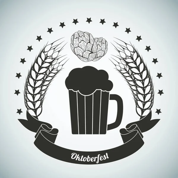 Oktoberfest Vintage Emblem Mörkbrun Över Grå Tonad Bakgrund Vektorillustration — Stock vektor