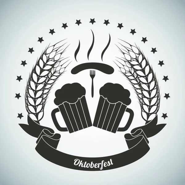 Oktoberfest Vintage Emblem Mörkbrun Över Grå Tonad Bakgrund Vektorillustration — Stock vektor