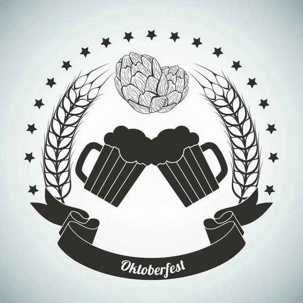 Emblema Vintage Dell Oktoberfest Marrone Scuro Sfondo Grigio Sfumato Illustrazione — Vettoriale Stock