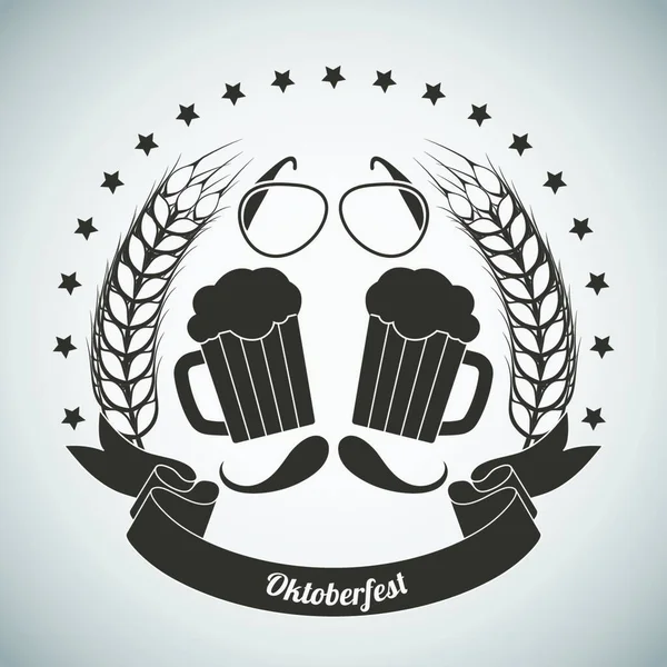 Oktoberfest Vintage Emblem Mörkbrun Över Grå Tonad Bakgrund Vektorillustration — Stock vektor