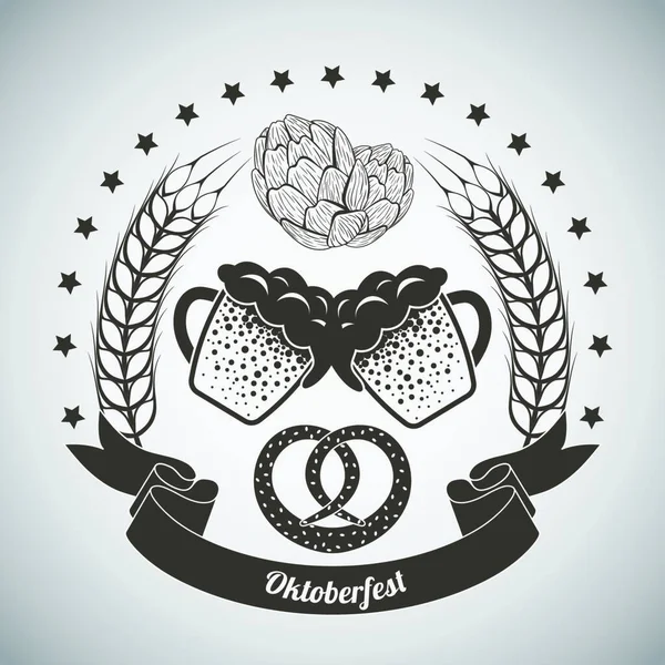 Emblema Vintage Dell Oktoberfest Marrone Scuro Sfondo Grigio Sfumato Illustrazione — Vettoriale Stock