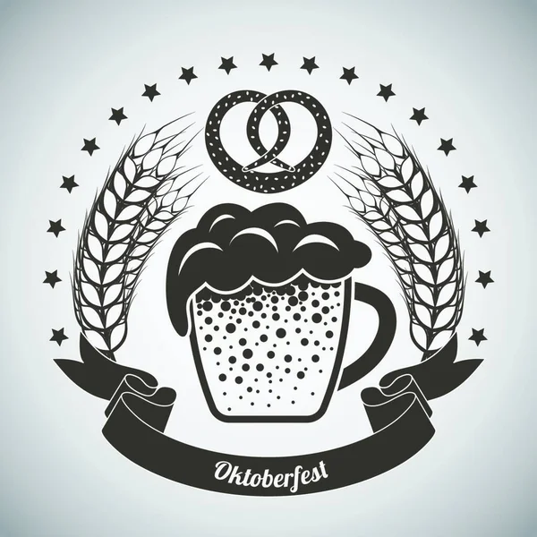 Emblema Vintage Dell Oktoberfest Marrone Scuro Sfondo Grigio Sfumato Illustrazione — Vettoriale Stock