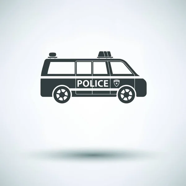 円形の影を持つ灰色の背景に警察のバンのアイコン ベクターイラスト — ストックベクタ