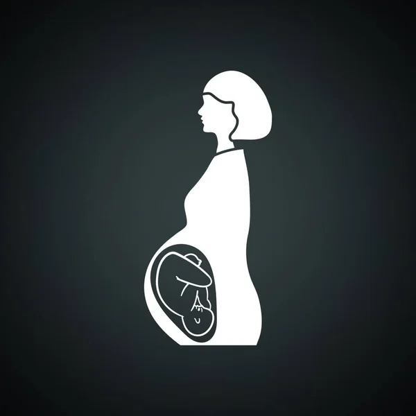 有婴儿图标的孕妇 黑色背景 矢量说明 — 图库矢量图片