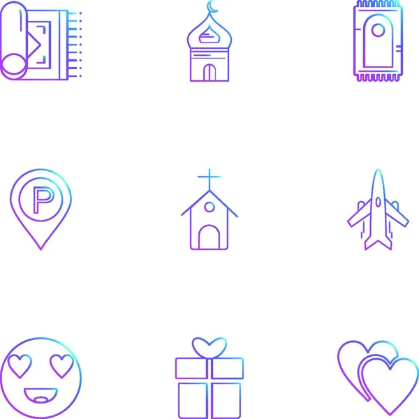 Ima Mat Mecset Muszlim Templom Navigáció Emoji Ajándékdoboz Szív Repülőgép — Stock Vector
