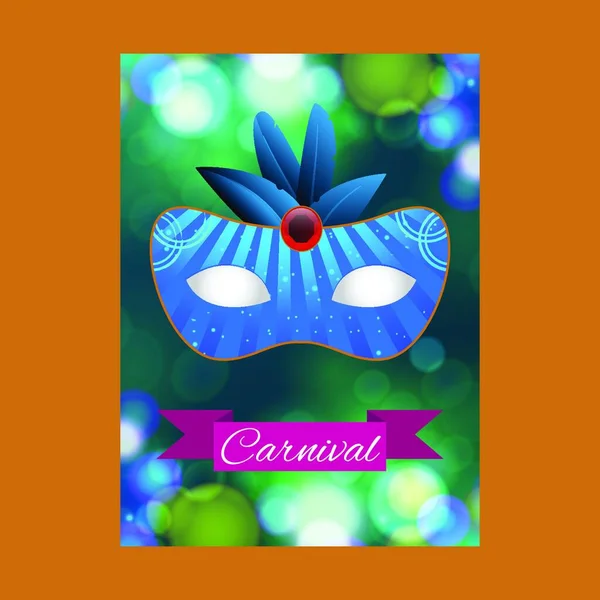 Happy Brazilian Carnival Day Blue Carnival Mask Green Blurred Light — Stock Vector