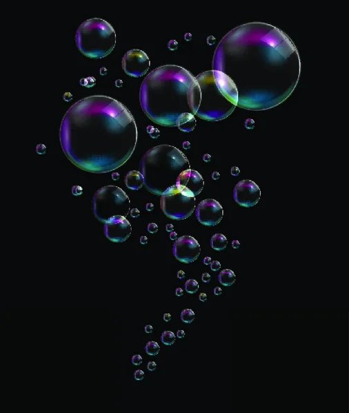 黒の背景に透明な泡 ベクトルの図 Eps10 — ストックベクタ