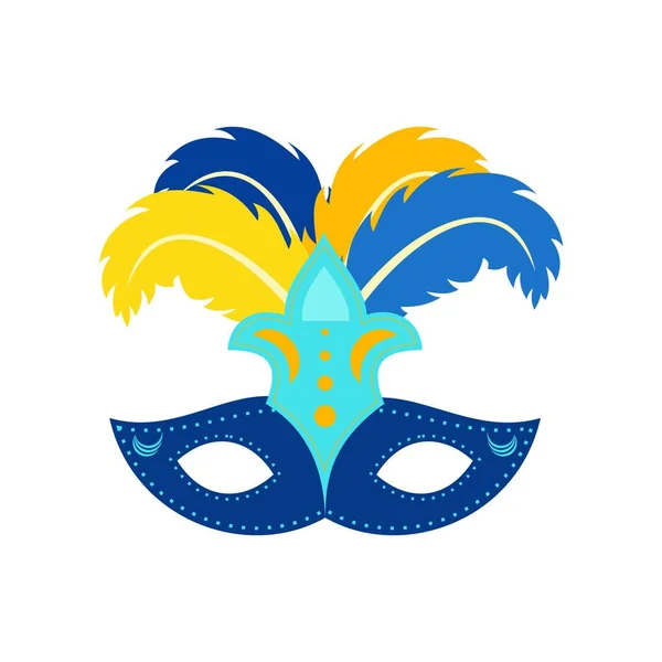 Joyeux Carnaval Brésilien Masque Carnaval Couleur Bleue Avec Des Plumes — Image vectorielle