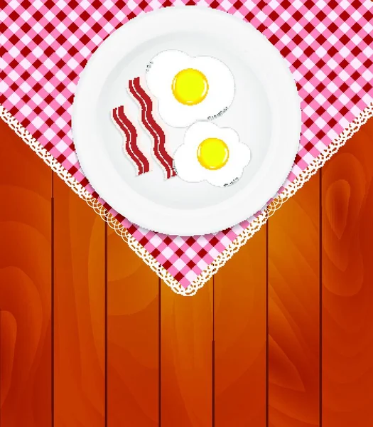 Assiette Blanche Avec Oeufs Frits Sur Une Serviette Cuisine Sur — Image vectorielle