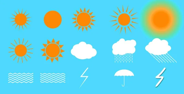 Set Symbols Sun Clouds Thunderstorm Umbrella Ilustración Del Vector Eps10 — Vector de stock