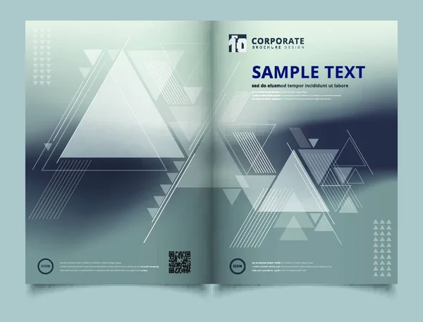 パンフレット幾何学的な三角形のレイアウトデザインテンプレートと抽象的なぼやけた背景 — ストックベクタ