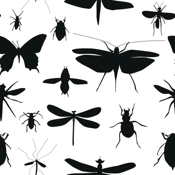 Silhouettes Ensembles Coléoptères Libellules Papillons Motif Ininterrompu Arrière Plan Illustration — Image vectorielle