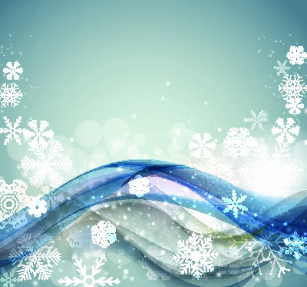 Astratto Natale Capodanno Onda Sfondo Con Luci Fiocchi Neve Illustrazione — Vettoriale Stock
