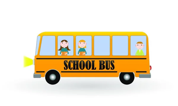 Terug Naar School Achtergrond Met Gele Bus Kinderen Vector Illustratie — Stockvector