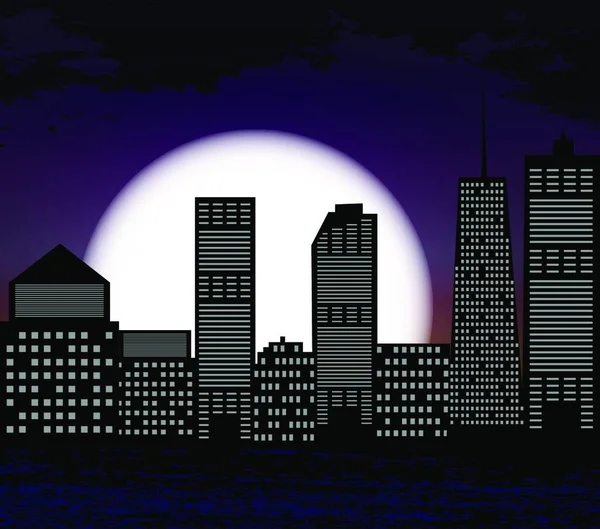 Silueta Gran Ciudad Fondo Luna Blanca Ilustración Vectorial Eps10 — Vector de stock