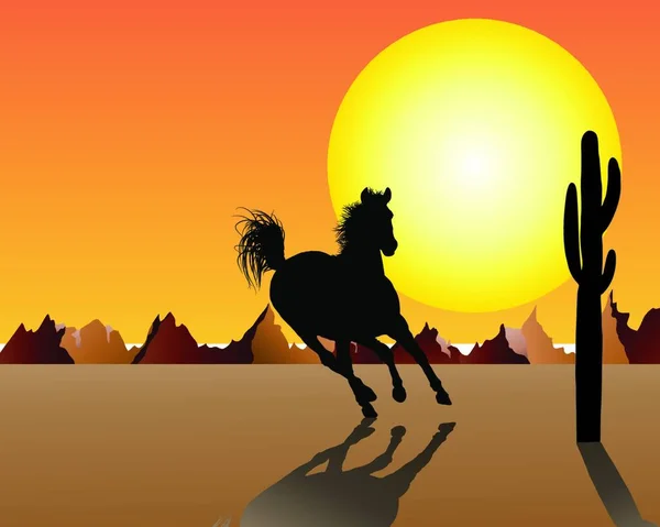 Horse Silhouette Sunset Background Vector Illustration — Stock Vector